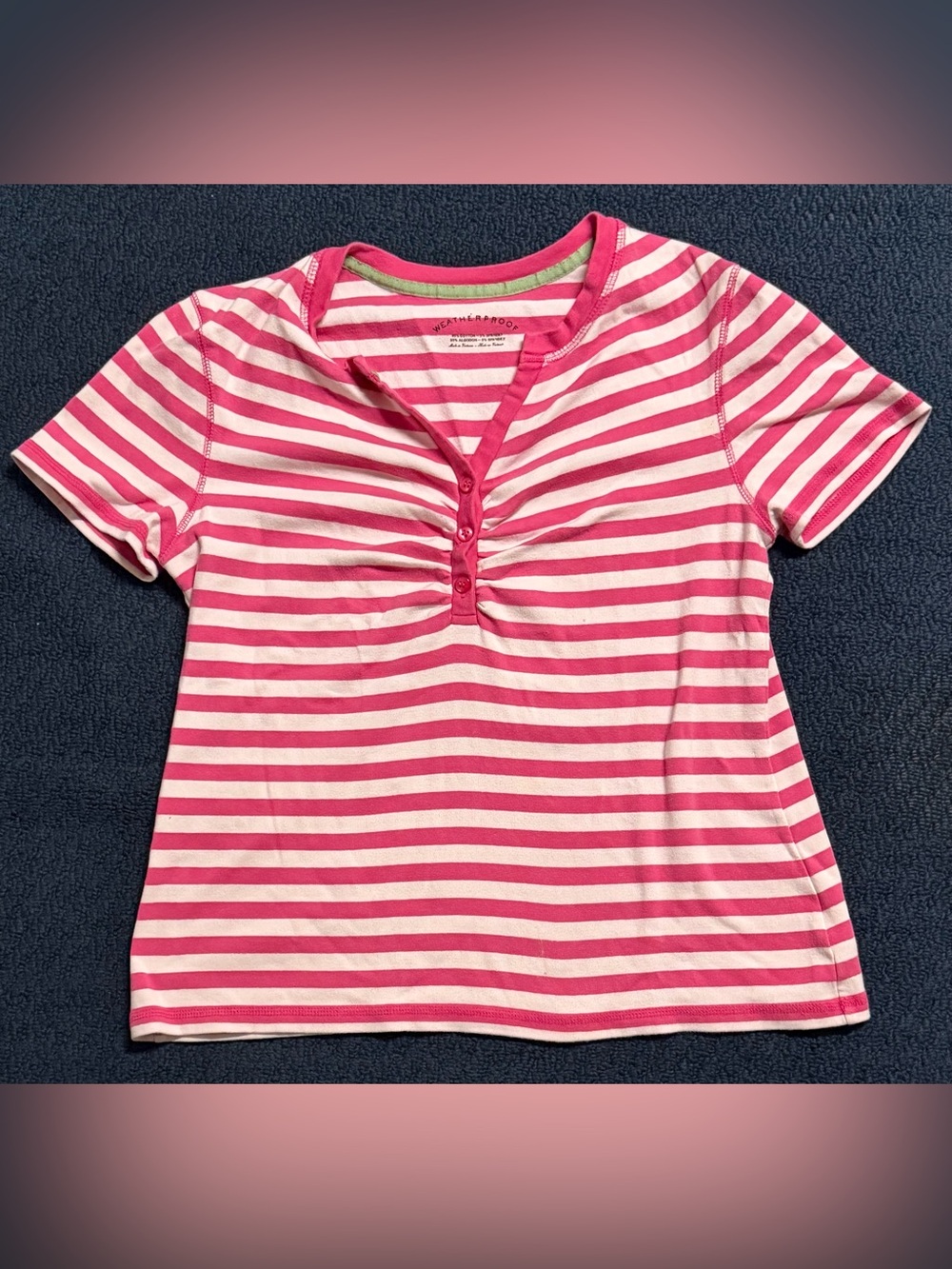 Weatherproof Pink and White Striped Henley Tee